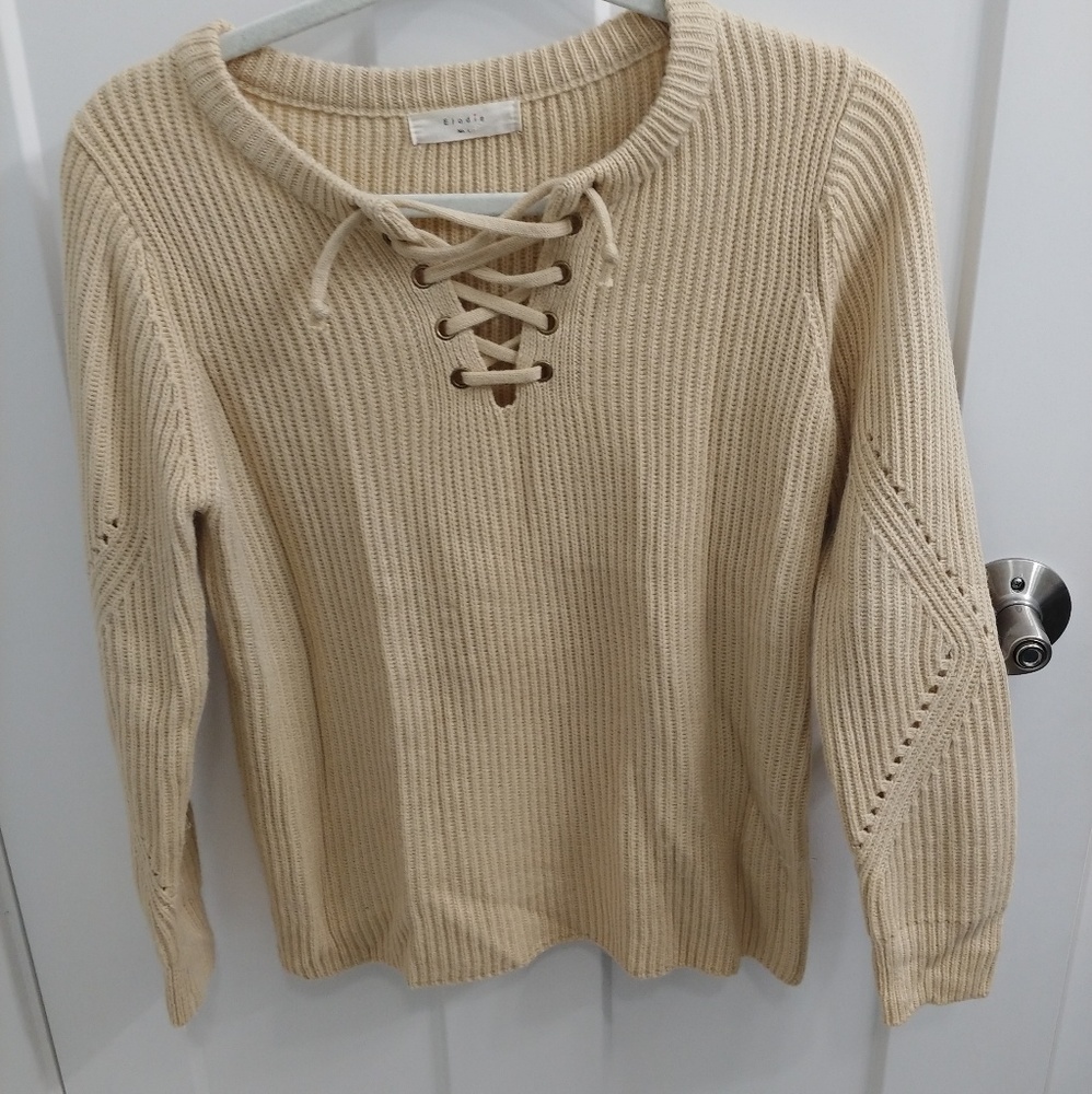 Oatmeal Lace Up Sweater